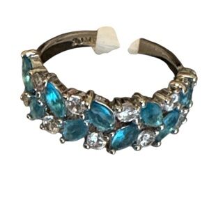 Dazzling Silver Ring with Blue Accents